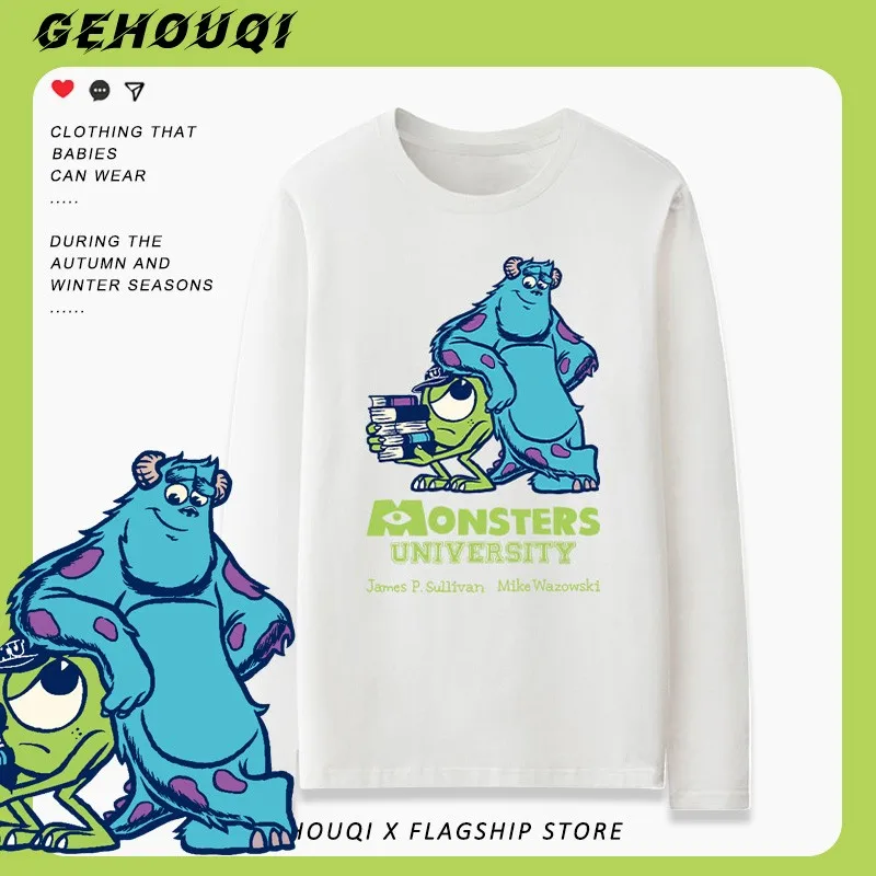 

Disney Monsters University Co-branded Long Sleeve T-shirt Male Spring Big Eyes Blue Fur Monster Anime Clothes For Teenagers