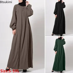 Plus Size 4XL 5XL Cotton Long Sleeve Abayas for Women Muslin Dress O-Neck Soft  Loose Waist Pocket Mid-calf Casual Robes Female