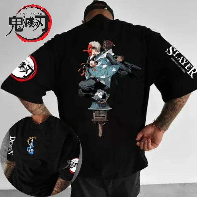 

Demon Slayer Anime Printed Men's Plus Size T-shirts 2025 Summer New Harajuku Loose Casual Parent-child Short-sleeved Top