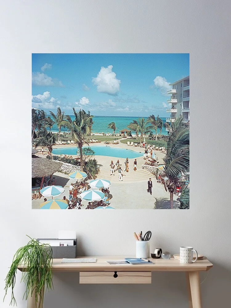 Slim Aarons 'Nassau Beach Hotel', Print Art Canvas Poster, Living Room, Home Wall Decor Picture