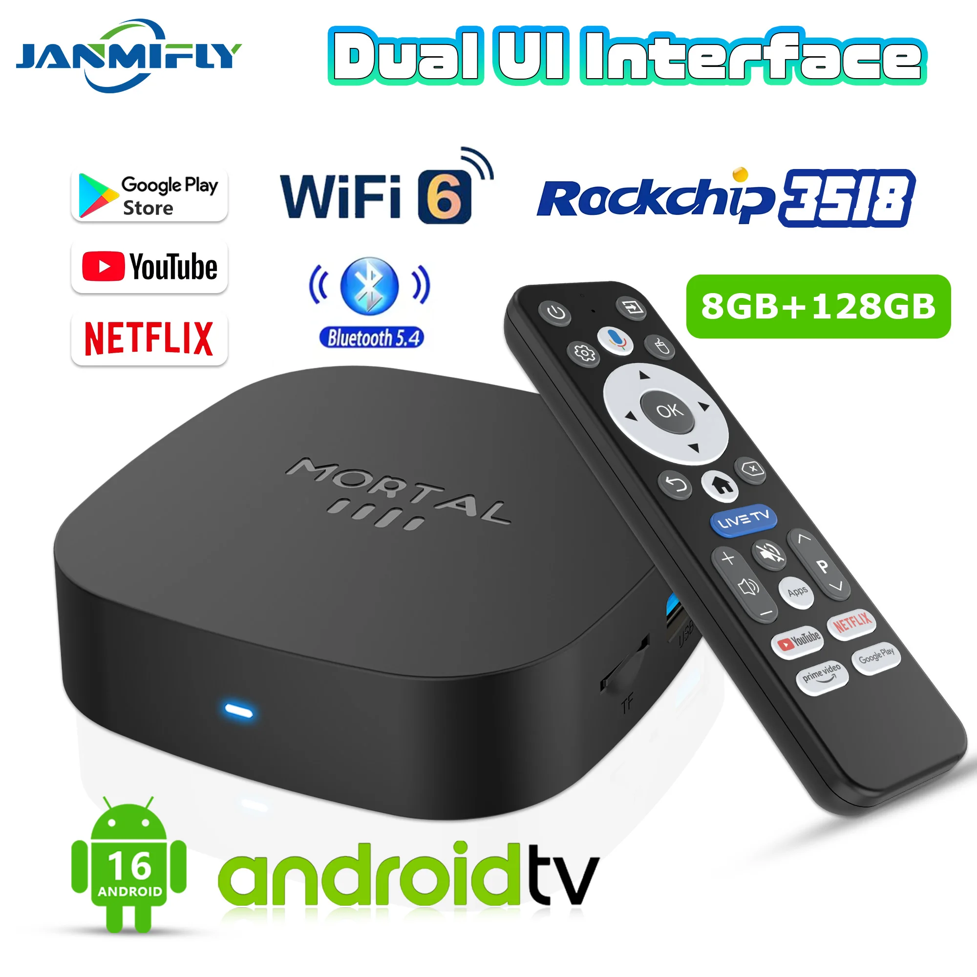 2025 جديد T1 + 8K HD TV Box أندرويد 16.0 RK3518 رباعي النواة 8GB RAM 128GB ROM Dual Wifi 2.4G/5.8G مشغل الوسائط للمسرح المنزلي #1
