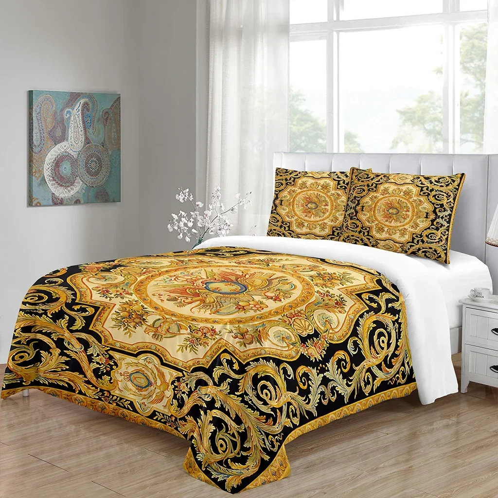 Luxuriöses Gold-Schwarz-Design, Boho-Druck, King-Size-Bett, Queen-Size-Bett, Doppelbett, Bettbezug-Set und 2-teiliger Kissenbezug