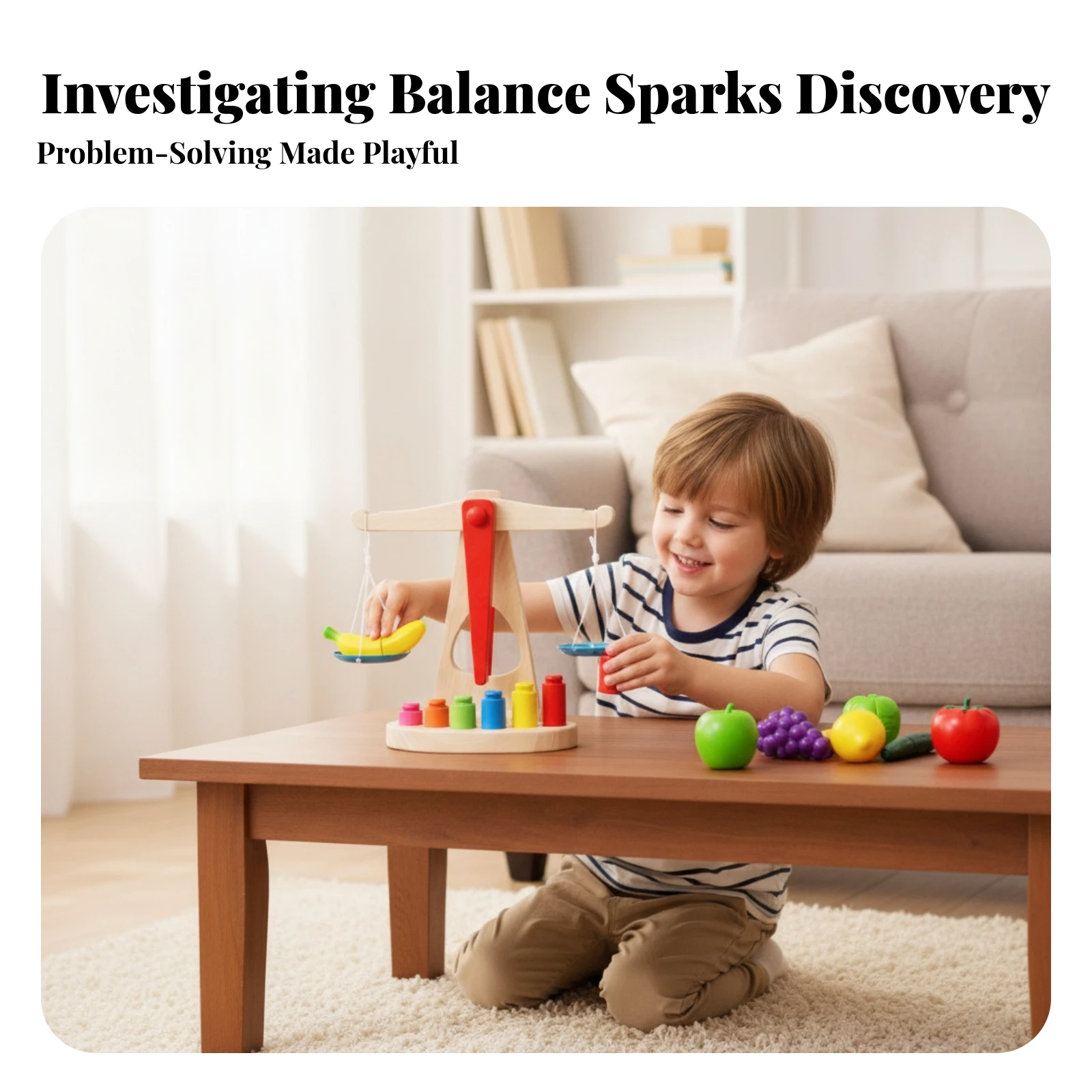 Problem Solving Wooden Balance Scale Simple Design Learning Aid Wooden Balance Scale Toy Hand-Eye Coordination for Classroom