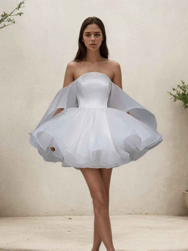 

Elegant Short Homecoming Prom Dresses Strapless Party Dress Off shoulder Evening Gown Tiered Vestidos Noche
