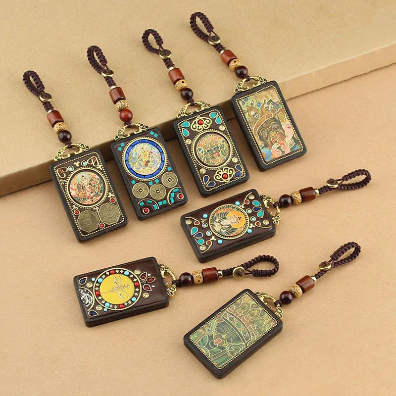 DIY accessories Retro Nepal Ping An brand car key pendant, thangka sandalwood pendant, keychain creative anti-lost hanging jewel