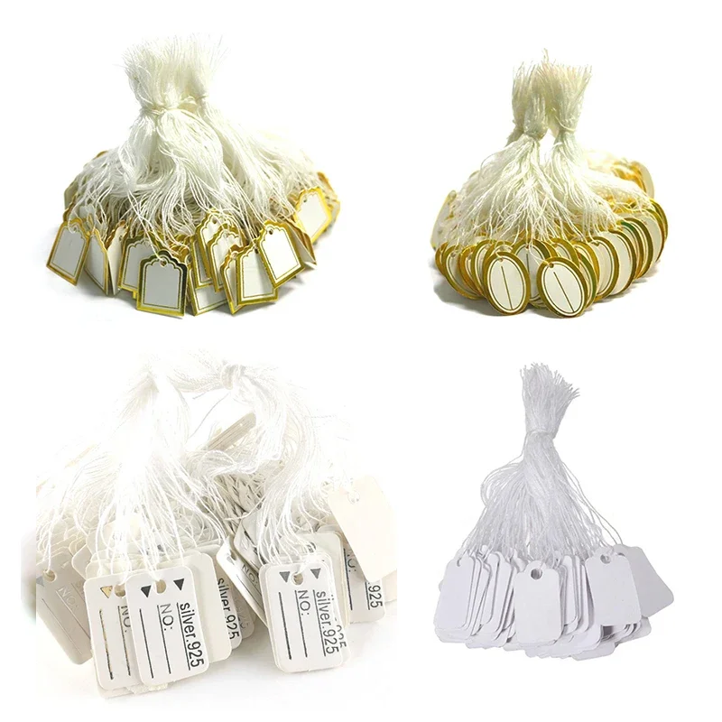 Etykiety jubilerskie wizytówki 100 sztuk/partia metki Diy Tie String biżuteria wyświetlacz etykieta złoty i srebrny mały Tag — zdjęcie 2