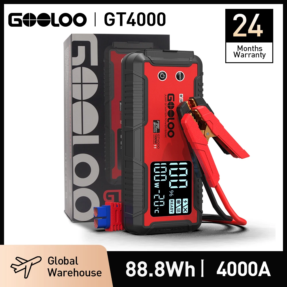 GOOLOO 12V démarreur de saut de voiture 4000A démarreur de batterie de voiture 24000mAh Portable batterie externe Booster dispositif de démarrage automatique démarrage d'urgence