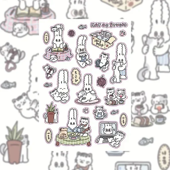 Korean Cute Graffiti Rabbit Goo Card Stickers Ins Creative Cartoon Book Diy Decorative Stickers