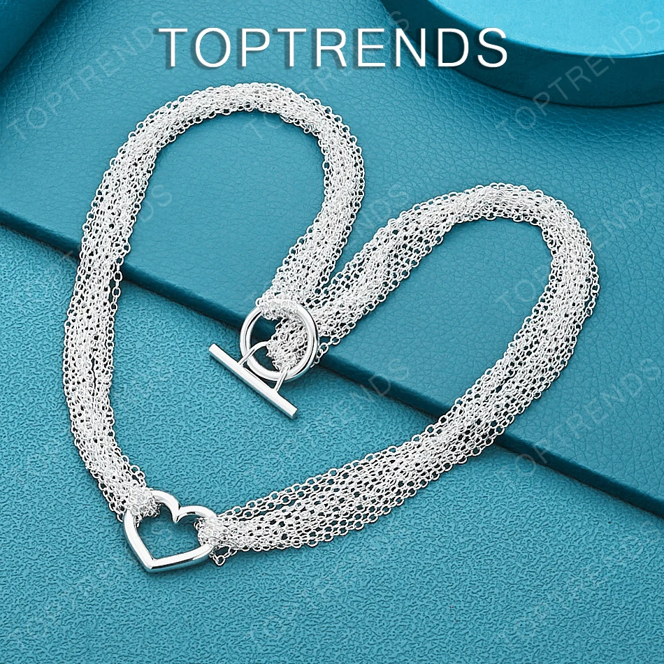 Beautiful 925 Sterling Silver Hollow Heart Necklace For Women Valentine'S Day Gift Birthday Party Exquisite Jewelry Accessories