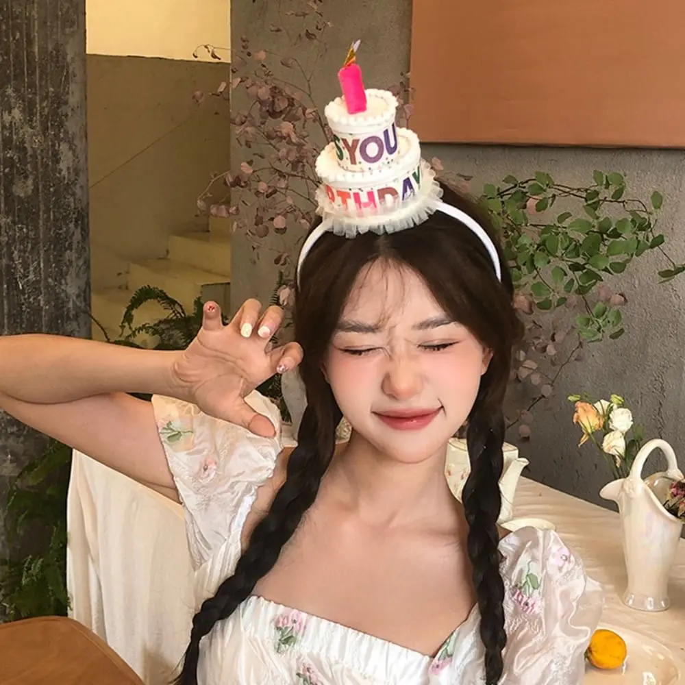 

Cute Hair Accessories Birthday Hairband Happy Birthday Cake Korean Style Headband Candle Colorful Women Hair Hoop Headdress