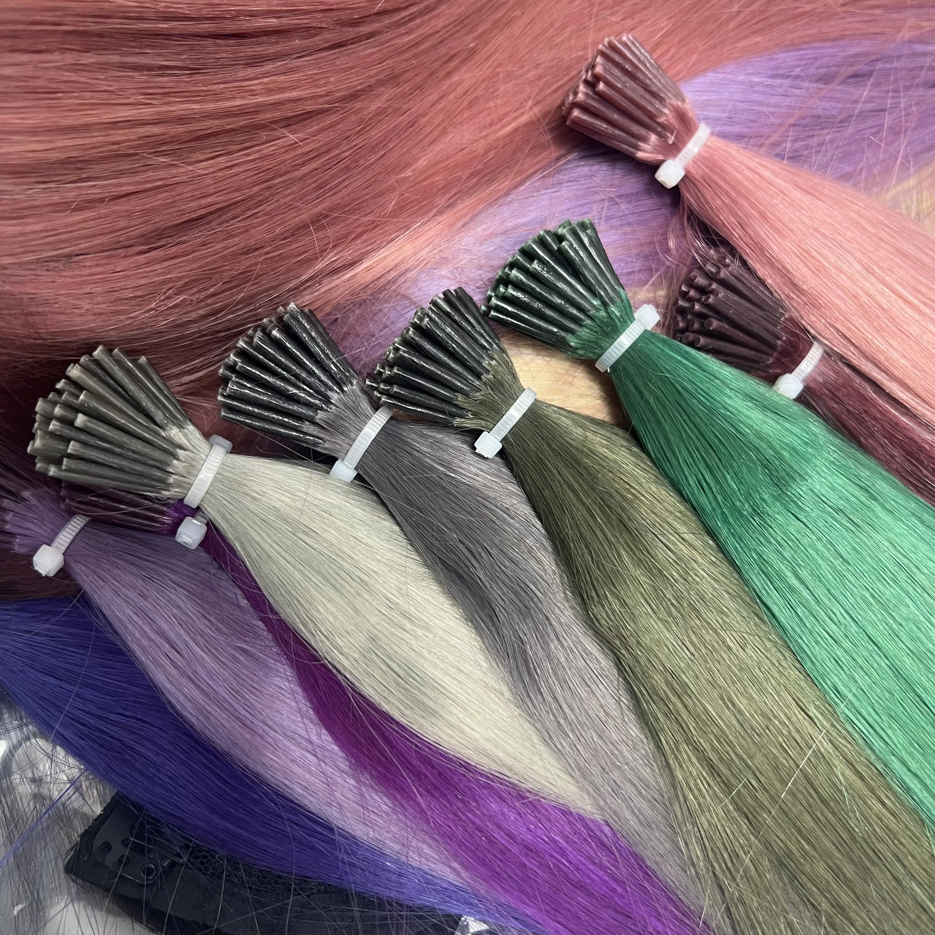 I تلميح ريمي الشعر البشري مستقيم الانصهار الطبيعي وصلات شعر 50 قطعة/المجموعة الملونة مستقيم الشعر 12-20 بوصة #1