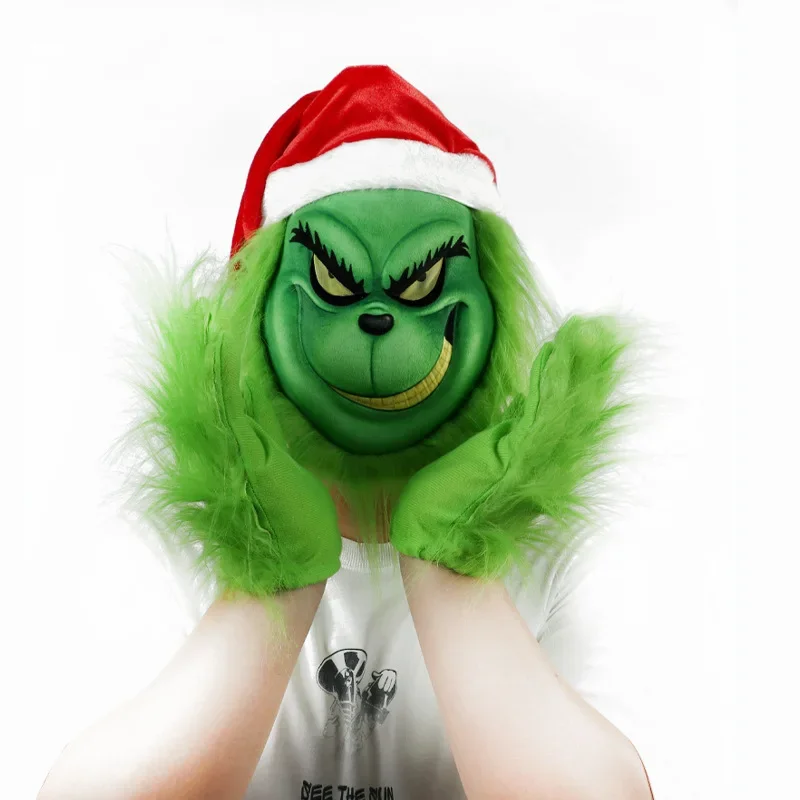 New Christmas Grinch Mask Glove Set Halloween COSPLAY Party Props