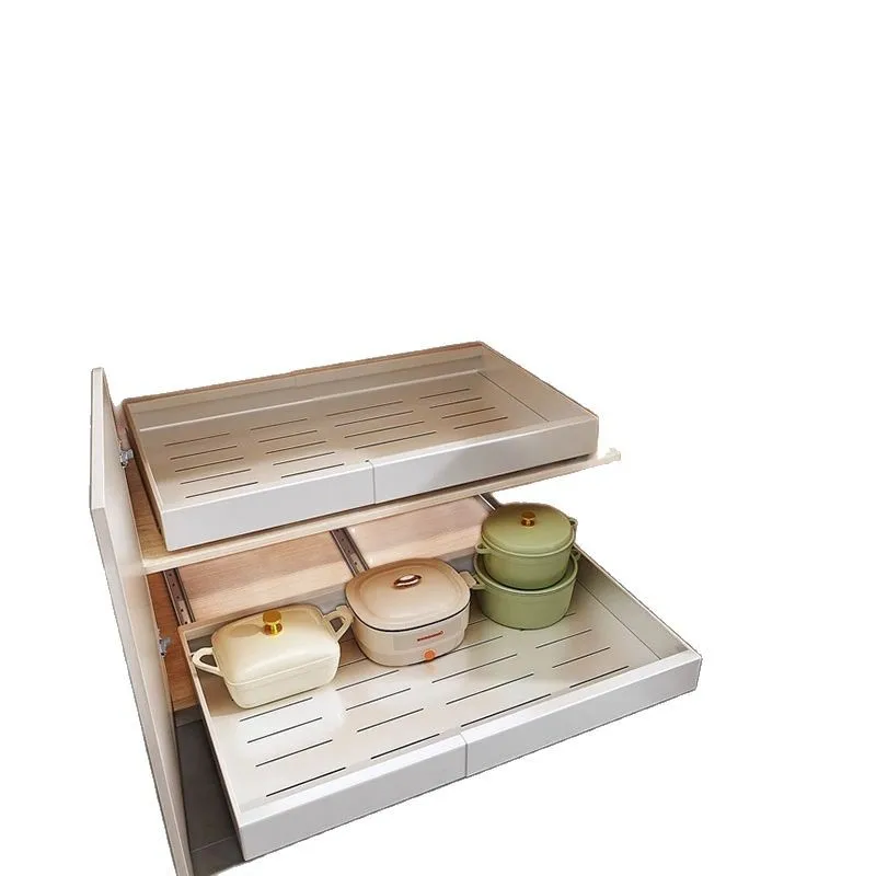Pull-out slide rail in kitchen cabinet No punching, retractable dishwasher seasoning drawer type pull basket storage