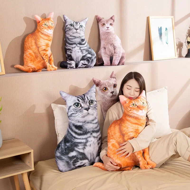 Simulation Cats Plush Sleeping Pillows Soft Stuffed Animals Cushion Sofa Decor Cartoon Plush Toys for Children Kids Cute Gift