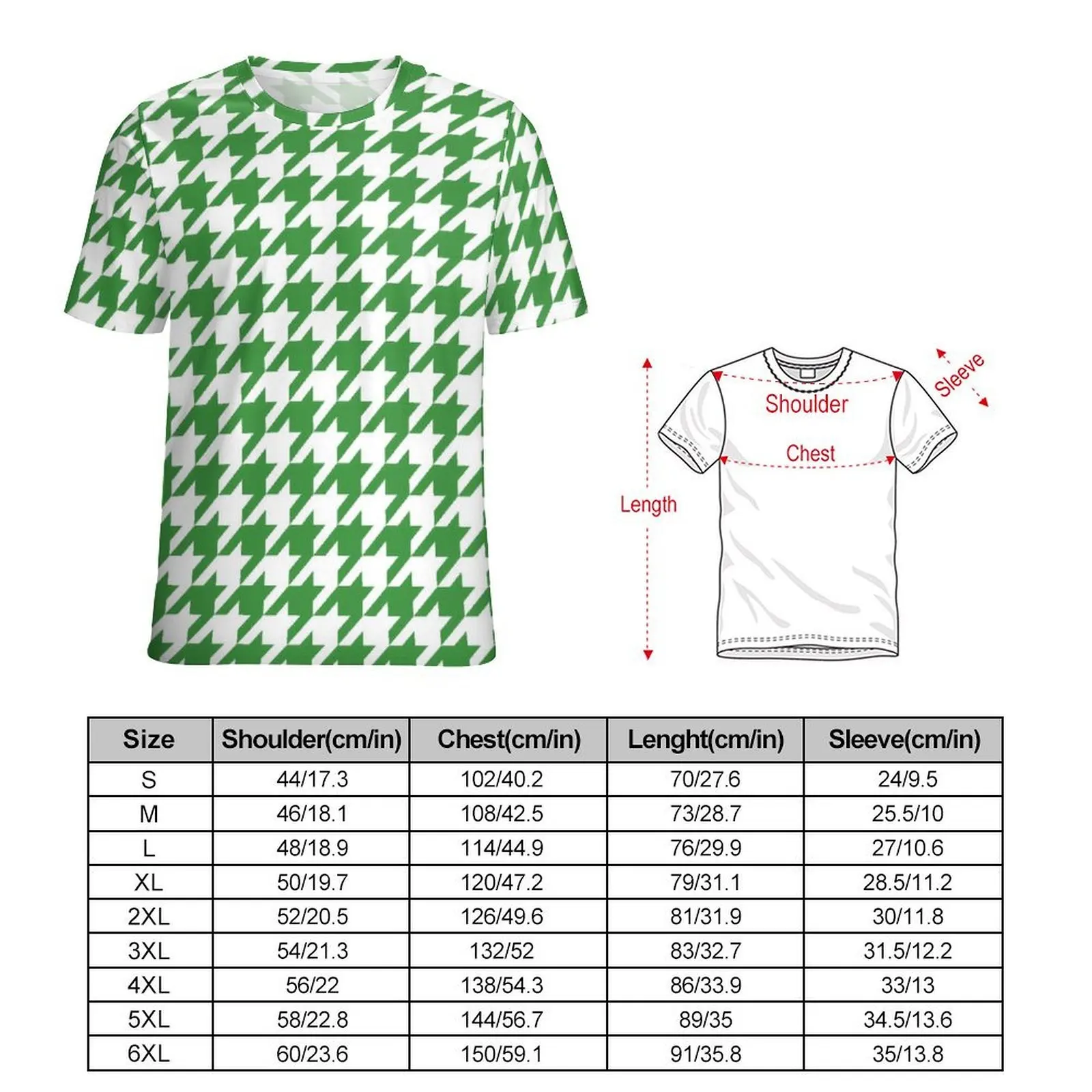 Plus Size T-Shirt Beach Green Houndstooth T-Shirts St Patricks Day Funny O-Neck Tee Shirt Men Trending Pattern Tees