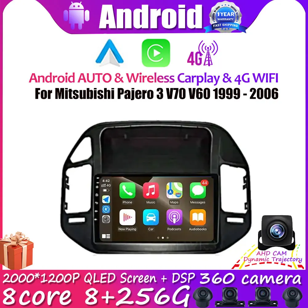 

For Mitsubishi Pajero 3 V70 V60 1999 - 2006 Car Radio Multimedia Video Player Android 14 Navigation Stereo GPS No 2Din 2 Din Dvd