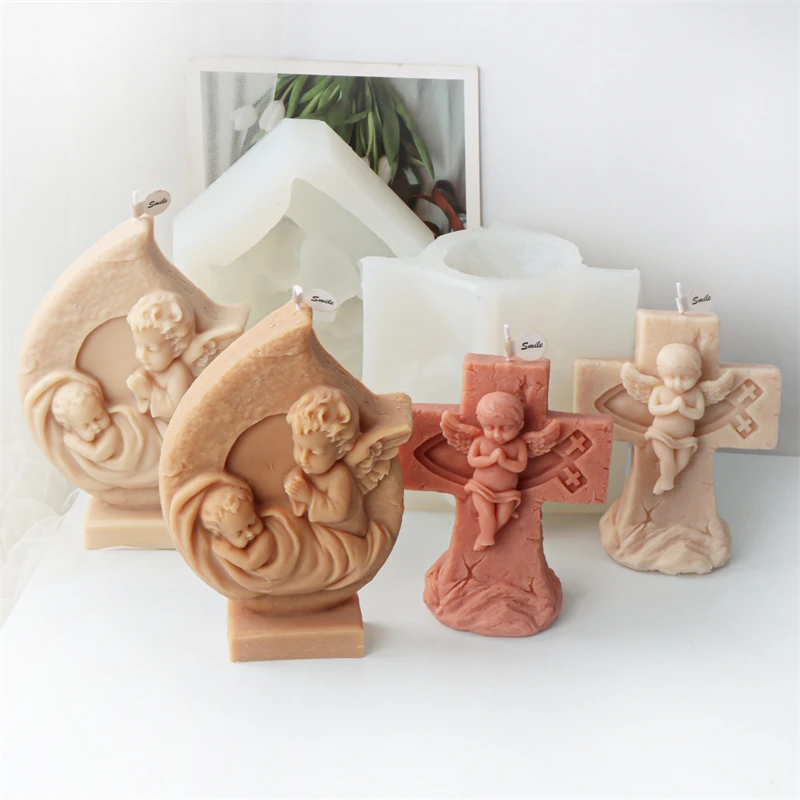 Large Prayer Angel Scented Candle Silicone Mold Handmade Angel Baby Soap Diffuser Stone Drops Glue Plaster Mold DIY Decoration