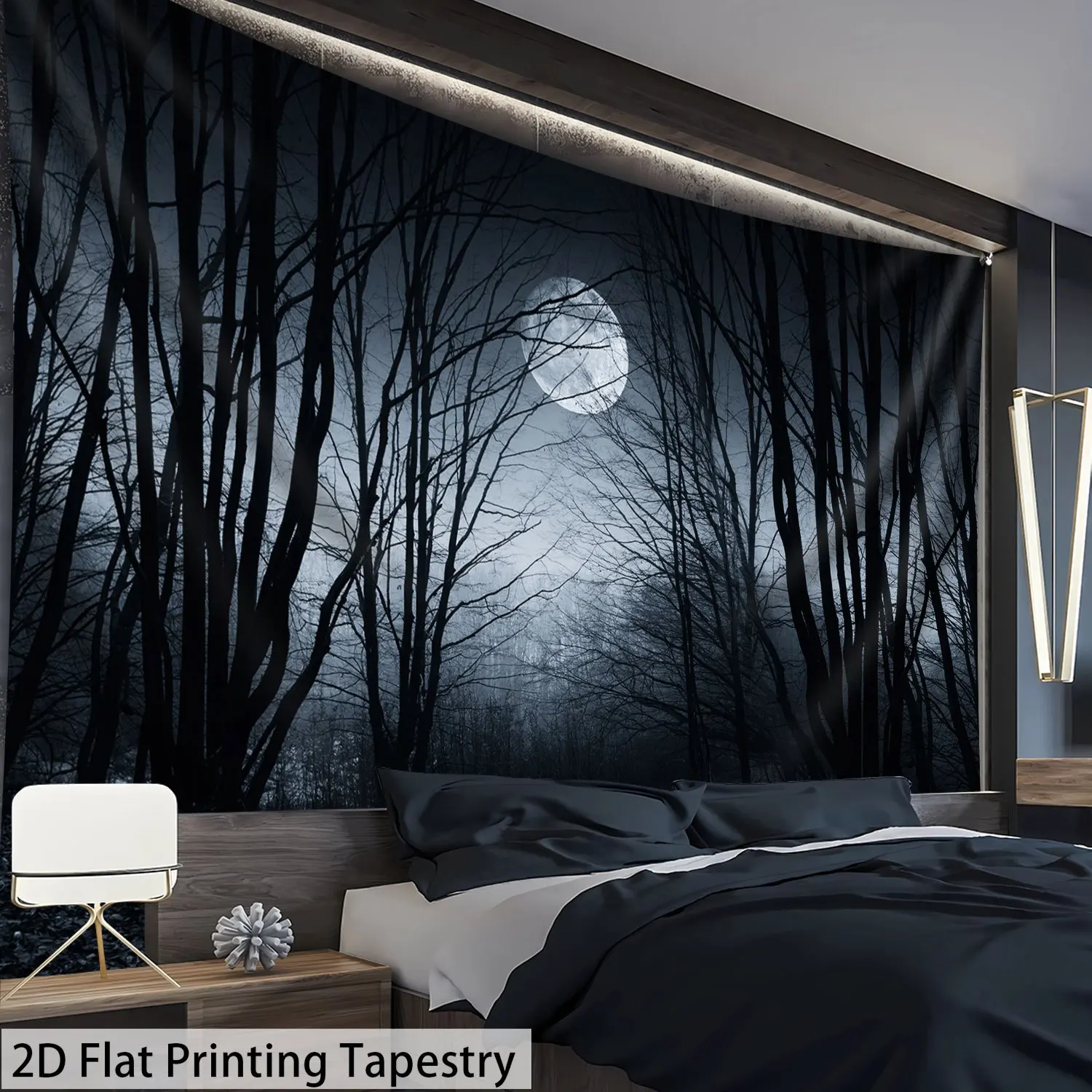 2D Flat  2D Flat 1pc of 2D Printed Artwork  a Terrifying And Eerie Forest Scene Under a Moonlit Night  Oversized 126 Inches