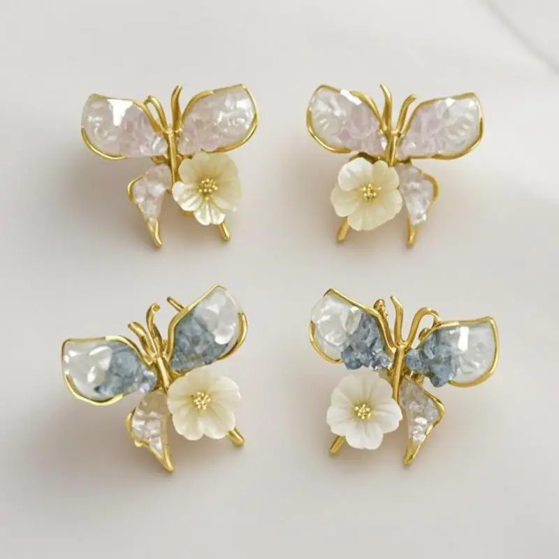 

925 Silver Needle Korean Fashion Crystal Butterfly Flower Earrings For Women Jewelry 2025 Trending Gentle Fairy Stud Earrings