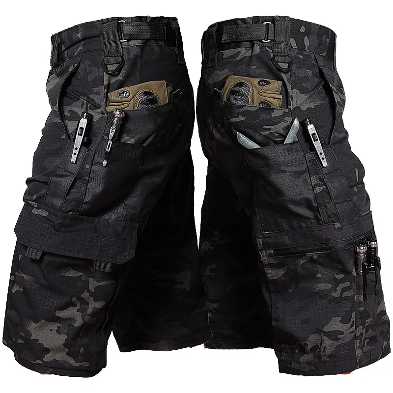 Men's Summer Cargo Shorts Military Wear-resistant Waterproof Pant Outdoor Sports Breathable Joggers Multiple Pockets Work Shorts