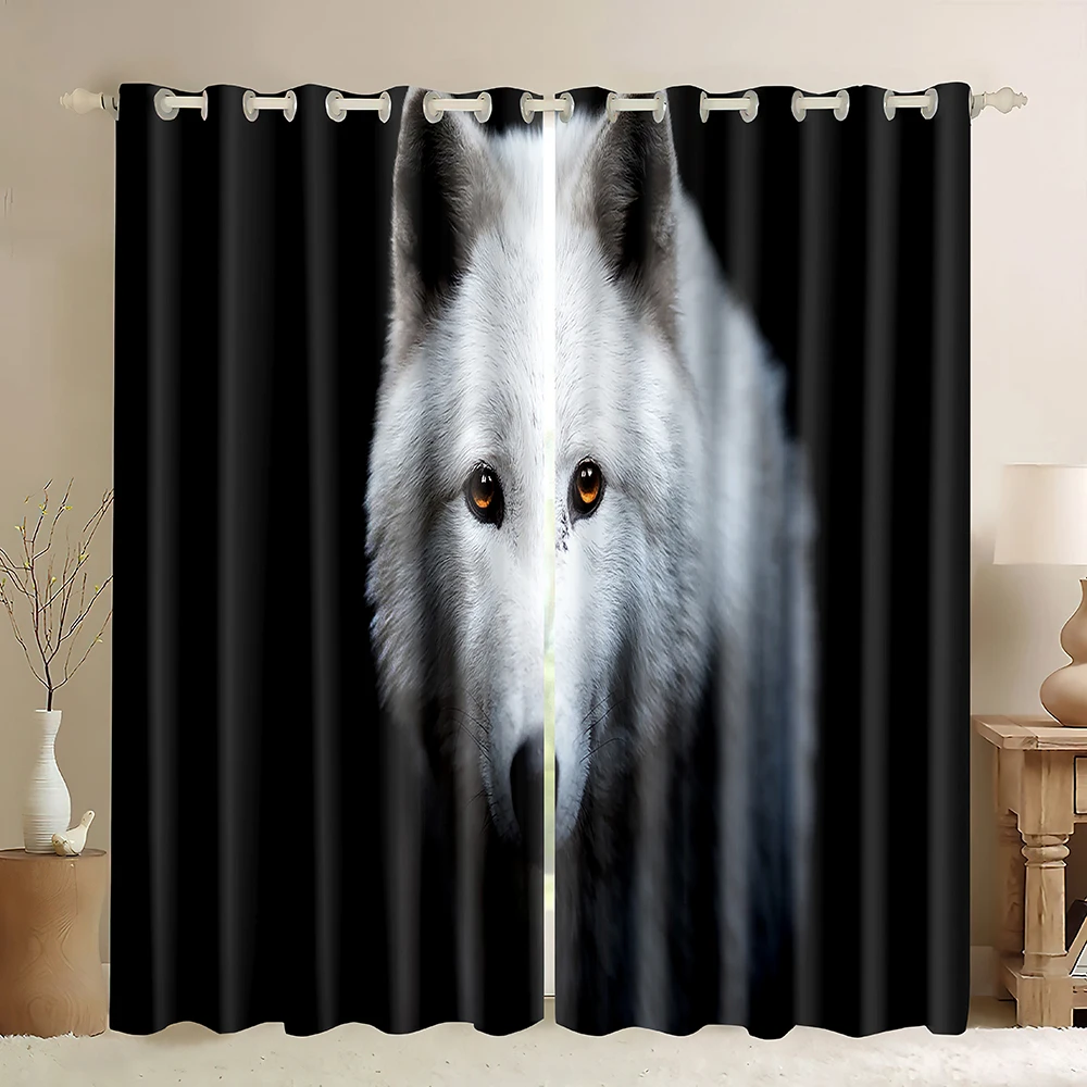 

Black Wolf Window Curtains Wild Animal Kids Blackout Curtains Cool Wildlife Style Privacy Curtains 3D Wolf Print Room Decoration