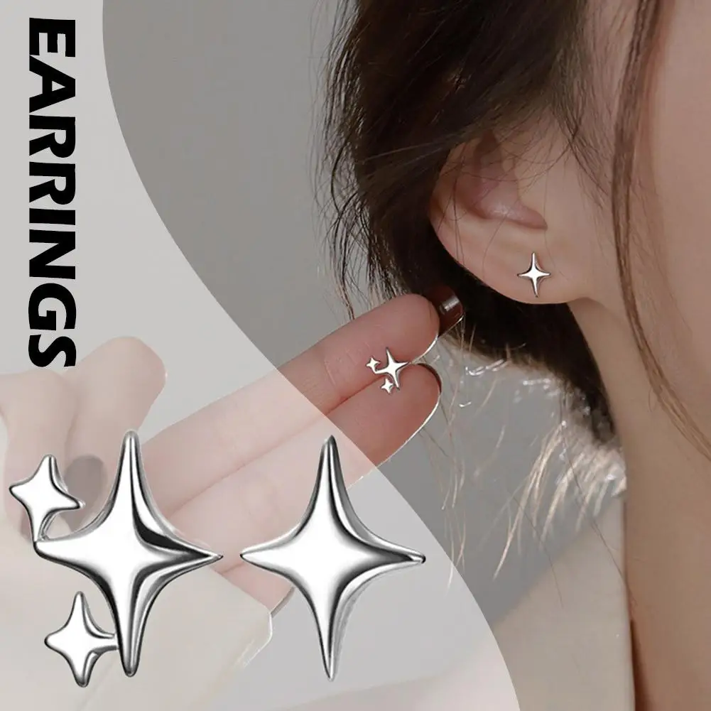 1pair Four Pointed Star Earrings Glossy Star Earrings Special Earrings Decorations Niche Shape Design Ear Female D4d2