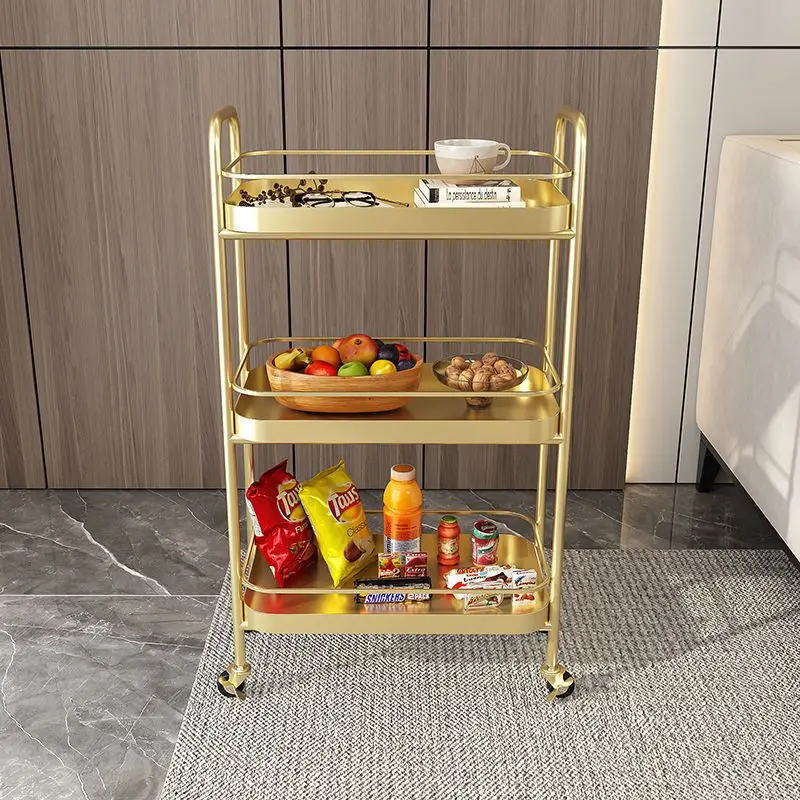 Coffee Tables Italian Living Room Sofa Side Storage Light Luxury Snacks Cart Storage Rack 3-layer Household Mobile Dining Car