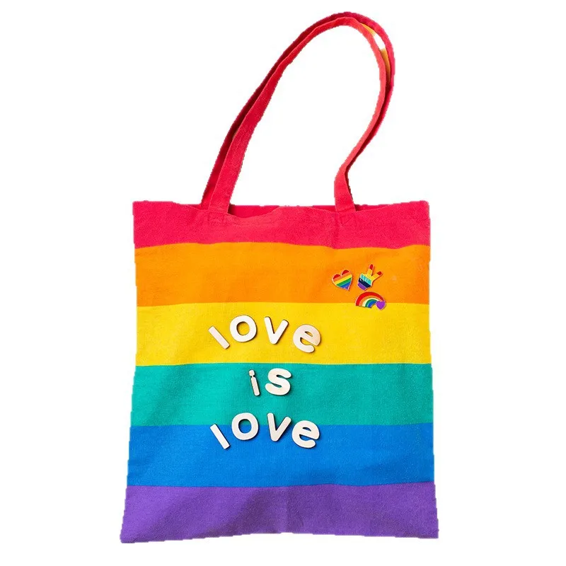 Bolsa feminina arco-íris bolsa de lona criativa nova bolsa de armazenamento cor bolsa de lona moda engraçado para bonito kawaii menina simples atacado