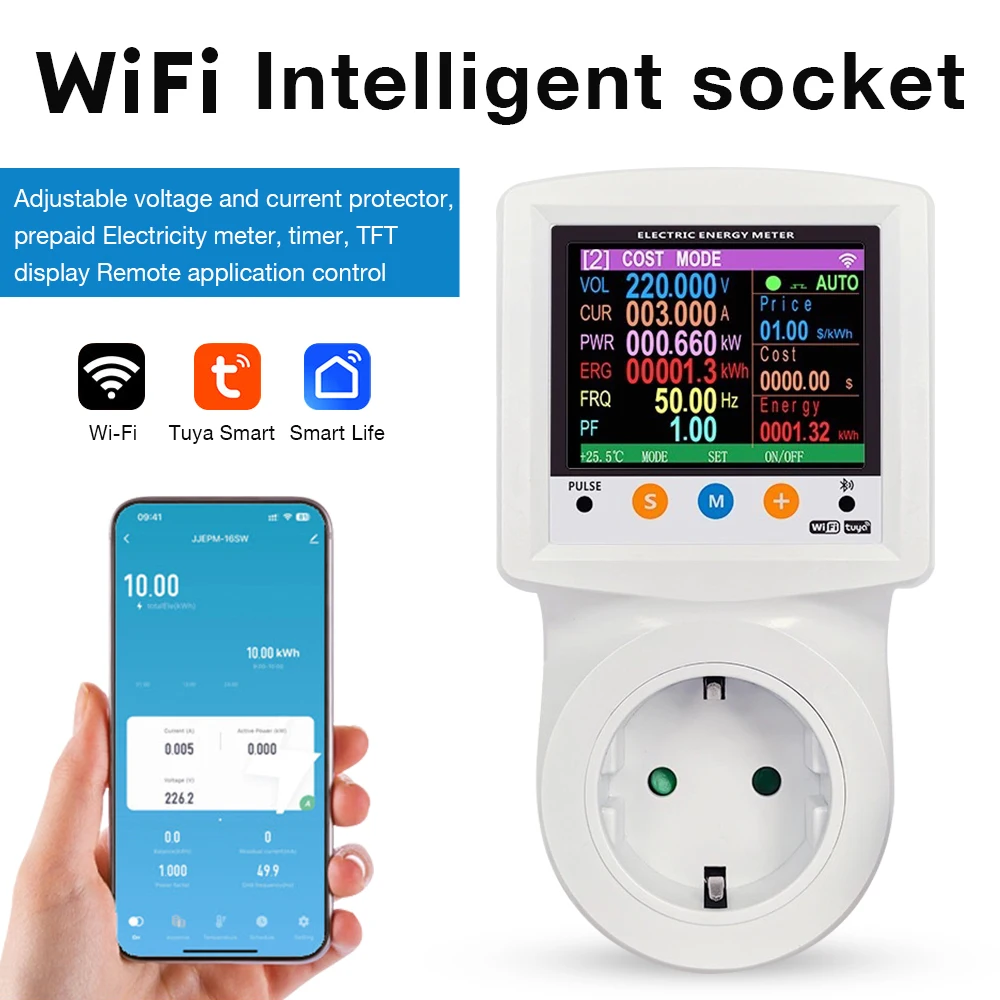 

16A Tuya Wi-Fi умный электрический счетчик энергии защита напряжения/тока розетка европейского стандарта потребление электроэнергии счетчик энергии счетчик мощности