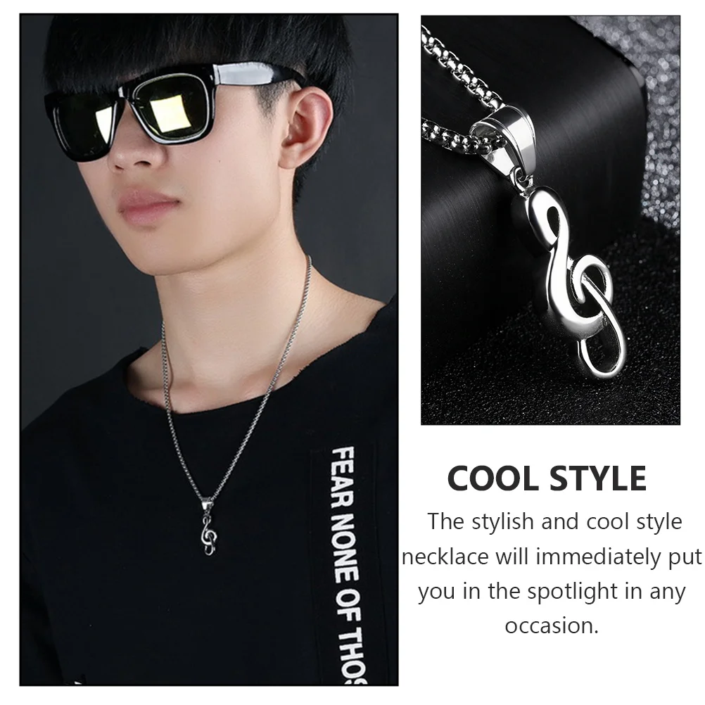 

1Pcs Music Symbol Pendant Necklace Titanium Steel Male Neck Chain Durable Hip-Hop Style Fashionable Party Accessory