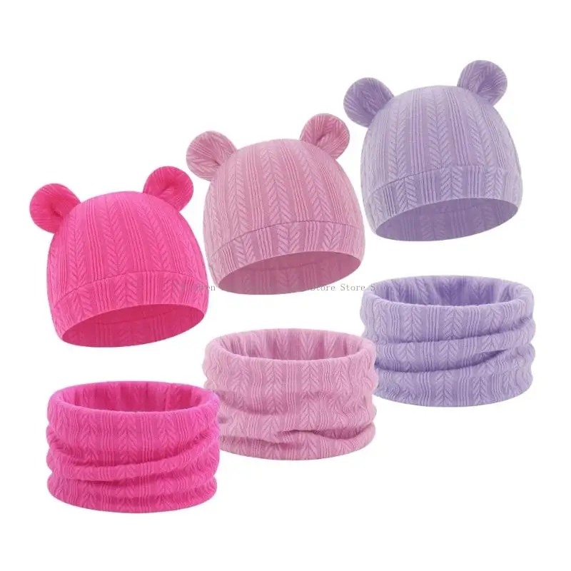 Gorros infantiles con forro calefactor, conjunto bufanda, gorro algodón para bebé, suave para niños y niñas