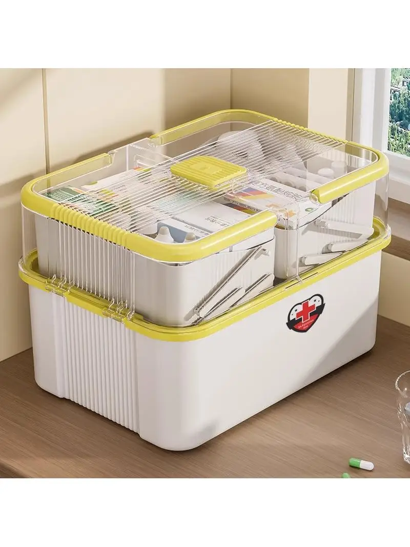 

Прозрачная домашняя аптечка большой емкости с разделителями, квадратный органайзер для хранения, пластиковый портативный аптечка