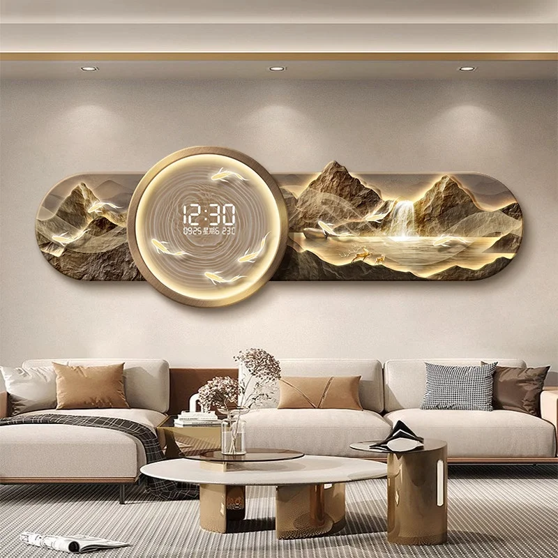 Living Room Decoration Painting Modern Luxury Led Electronic Clock High-End Tv Sofa Background Luster Wall Lamp Home Decoration