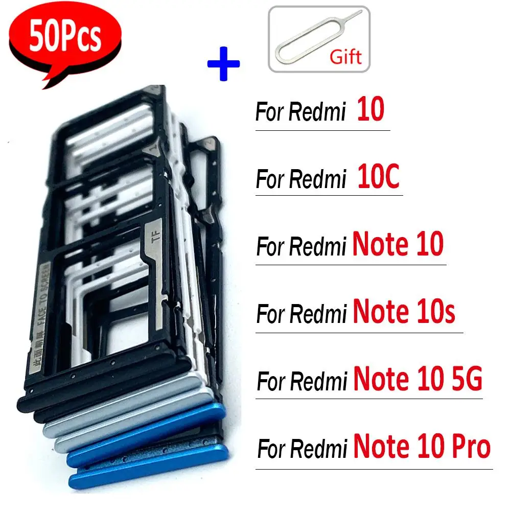 

50Pcs，Original New For Xiaomi Redmi 10 10C Note 10 5G 10S 10 Pro SIM Card Tray Slot Holder Adapter Accessories Eject Pin Hongmi