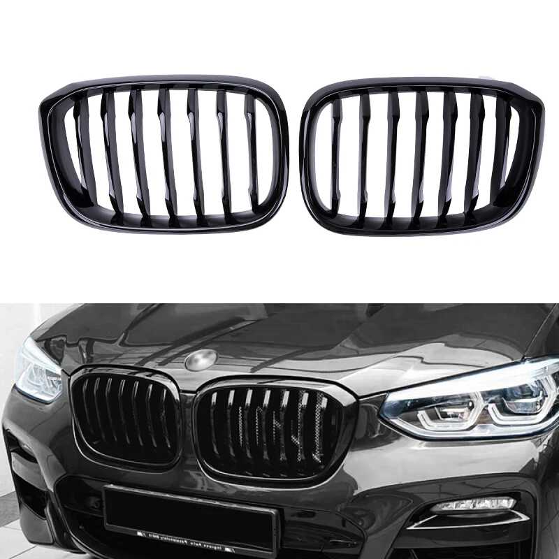 

For BMW X4 X3 G01 G02 G08 2020 Auto Racing Grill Car Front Bumper Grilles Kidney Single Slat Grille Gloss Black ABS Accessories