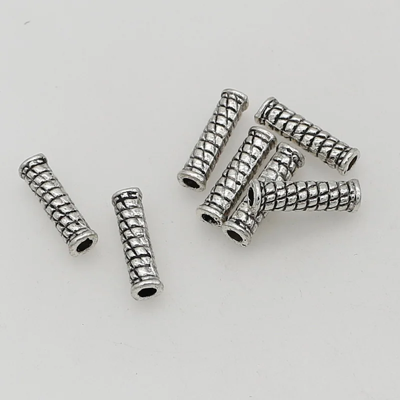 50pcs/Lot Retro Plaid Cylinde Long Tube Beads 14x4mm Woven Rope Dreadlocks Charms Spacer Beads DIY Jewelry Accessories