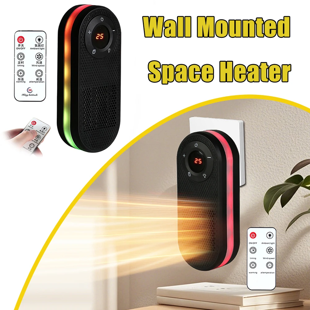 

Silent Wall Mounted Space Heater With Timer 180Degree Rotatable Desk Table Bedroom Office Study Electric Ceramic Personal Heater