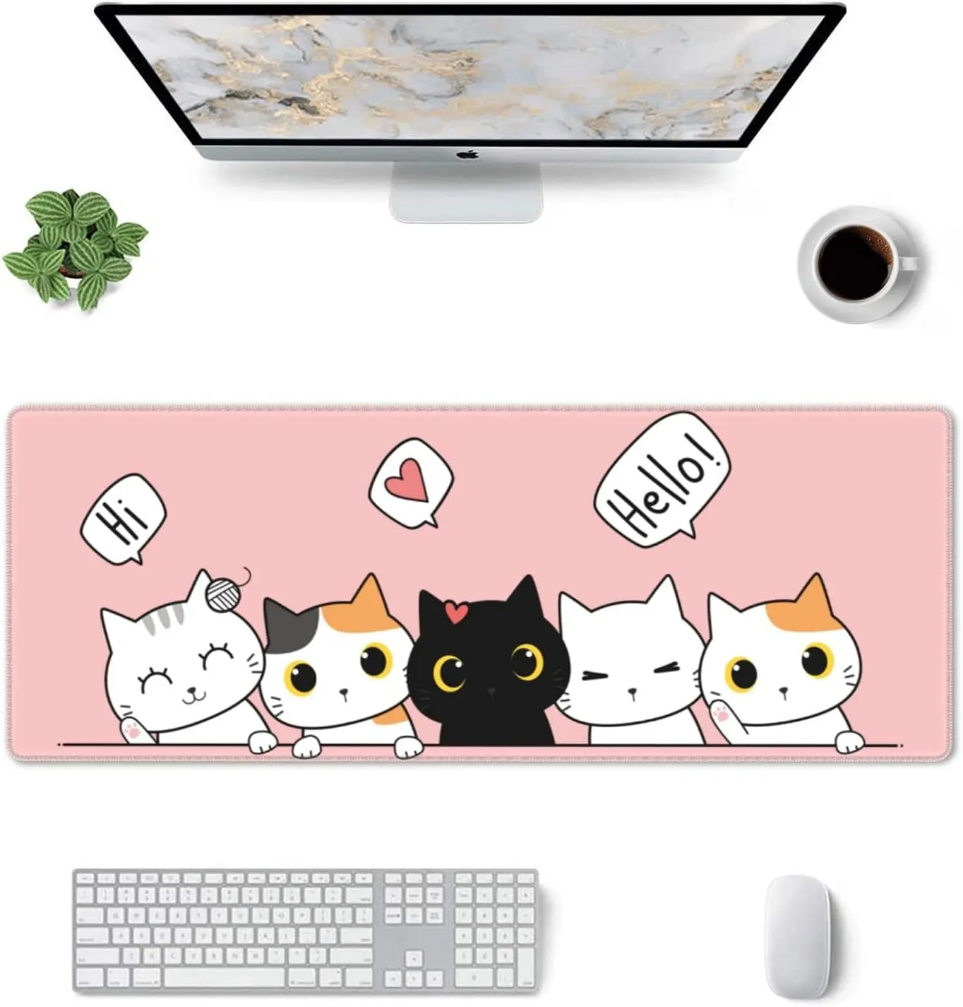 

Large Kawaii Desk Mat Pink Cute Kittens Cat Gaming Mouse Pad Long Extended Pads Big Mousepad for Home Office Decor Accessories