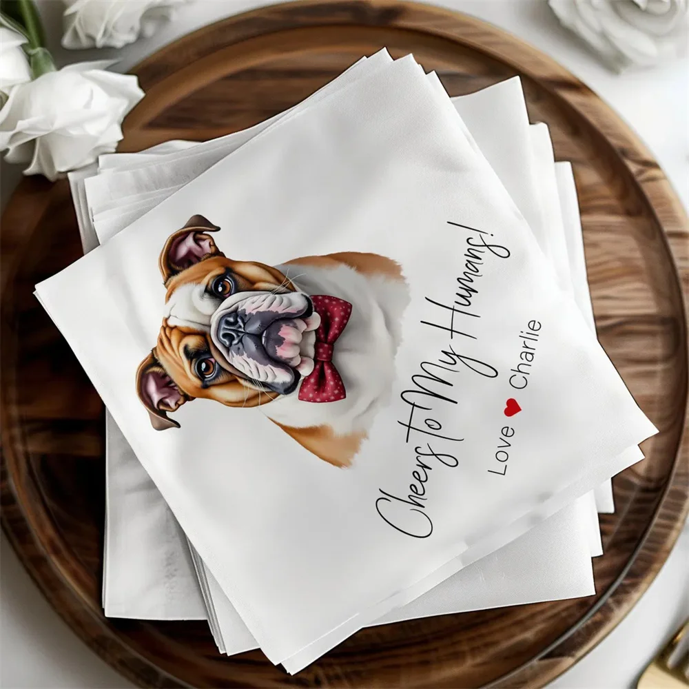 50PCS Custom Wedding Napkins, Dog Wedding Napkins, Personalized Wedding Favors, Pet Bulldog Cocktail Napkins, Wedding Décor, Che