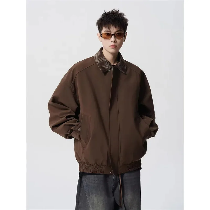 Bruin vluchtjack Vissersjack Heren herfst en winter Nieuw casual patchwork nep tweedelige jas Retro high-end reversjack