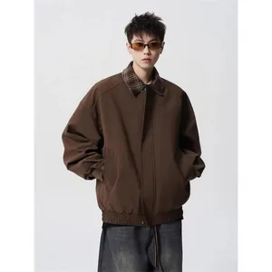 Brown Flight Jacket Fishing Jacket Men's Autumn and Winter New Casual Patchwork Fake Two-piece Coat Retro High-end Lapel Jacket