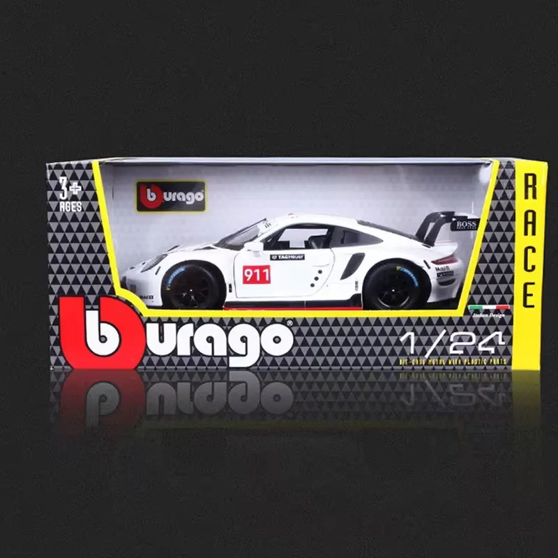 Bruago 1:24 Porsche 911 Rsr White Floral Edition Alloy Car Model Sports Car Enthusiast Collection Ornament Model Christmas Gift