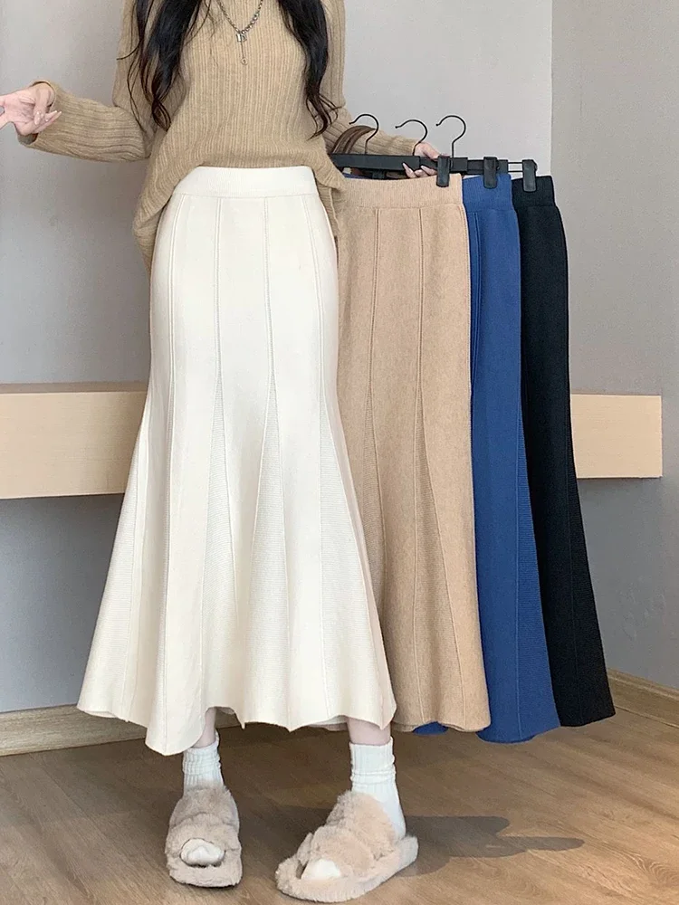 

Knitted Long Skirt For Women Fashion 2023 Korean Autumn Winter Ankle-length Casual Slim Midi Skirt Solid Elegant Women's Skirts