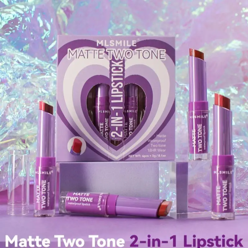 Veelkleurige matte lippenstiftset [4-delig] - Tweekleurige lippenstiften A en B, langdurig en niet plakkerig