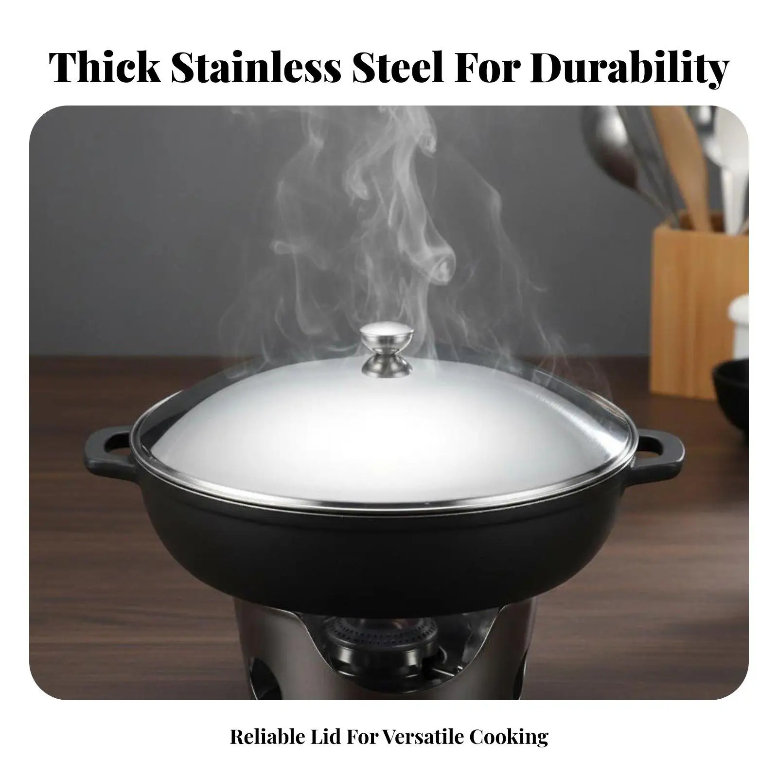 Modern Stainless Steel Saucepan Lid with Thickened Build for Kitchen Ventilation and Splatter Guard