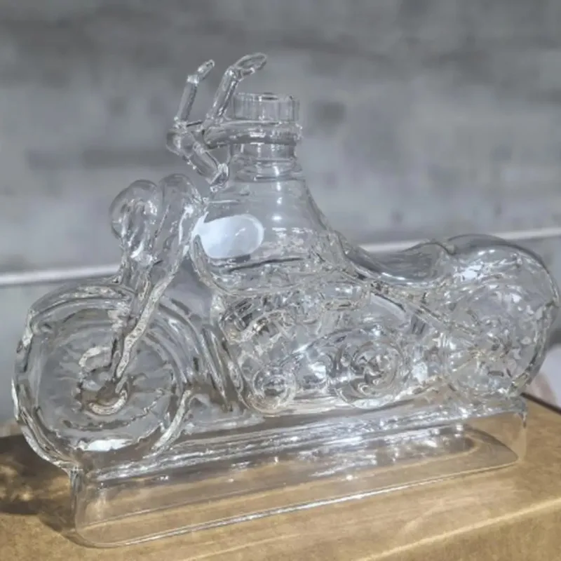 Motorcycle Style Whisky Decanter,Handcrafted Glass Whiskey Wine Bottle Decorative,3D Motorcycle Engine Design, For Bar Desk Us view 3