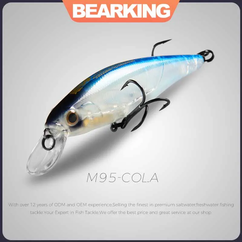 1PCS BEARKING Minnow 95mm 14.8g 65mm 6g SP  Plastic Artificial Baits With Hook for Bass Pike 3D Eyes with 2 Hooks Fishing goods