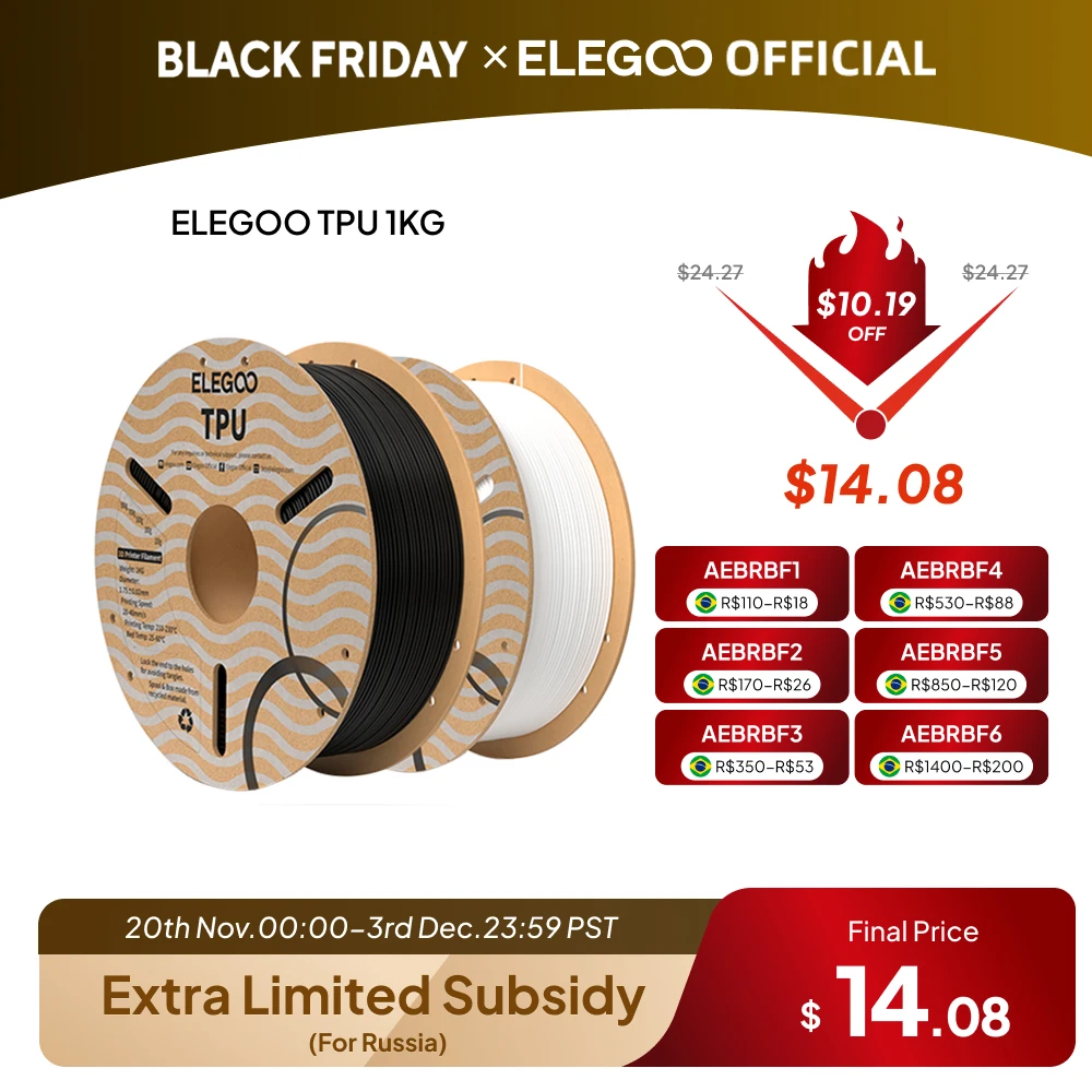 ELEGOO TPU 3D-Drucker-Filament 1,75 mm 1 kg, 95 A Shore-Härte, flexibles TPU-Filament mit hoher Belastbarkeit und Elastizität