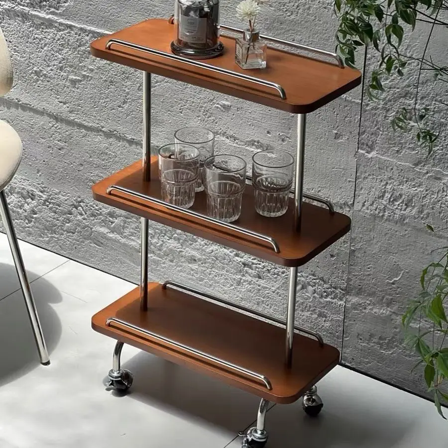 

Solid Wood Multi-layer Trolley Narrow Rack Light Luxury Storage Living Room Kitchen Metal Edge Few Refrigerator Crevice Rack