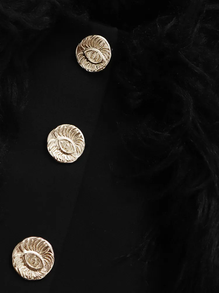 سترة نسائية عصرية من ZMEENNA باللون الأسود مكشوفة الأكتاف معطف بيبلوم بأزرار ذهبية وأكمام طويلة ملابس خارجية بقصة ضيقة ZM4644 #6